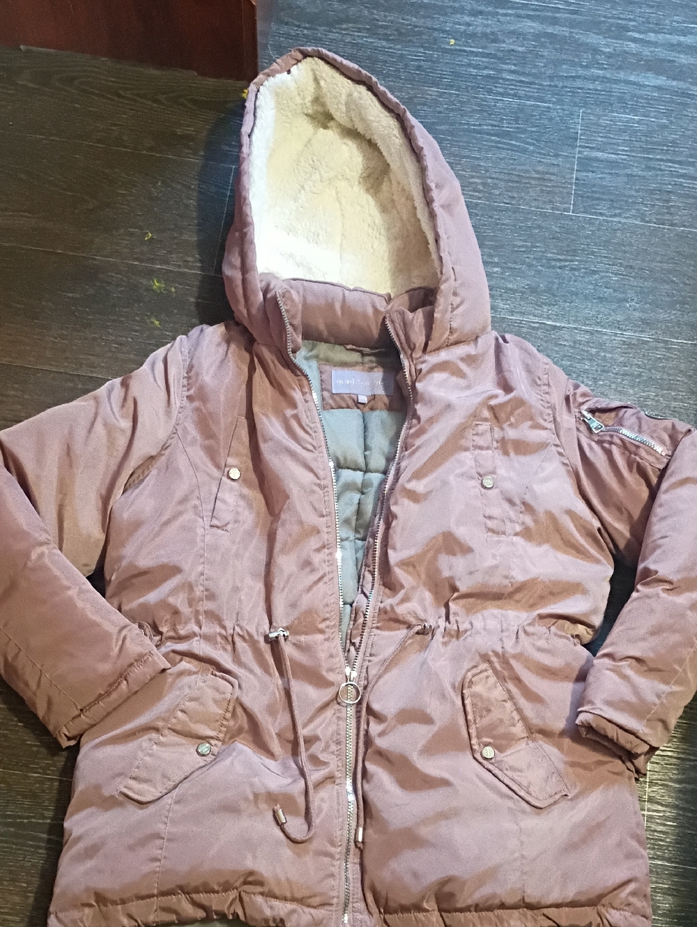 Madden Girl Mauve Hooded Puffer Jacket with Sherpa Hood
